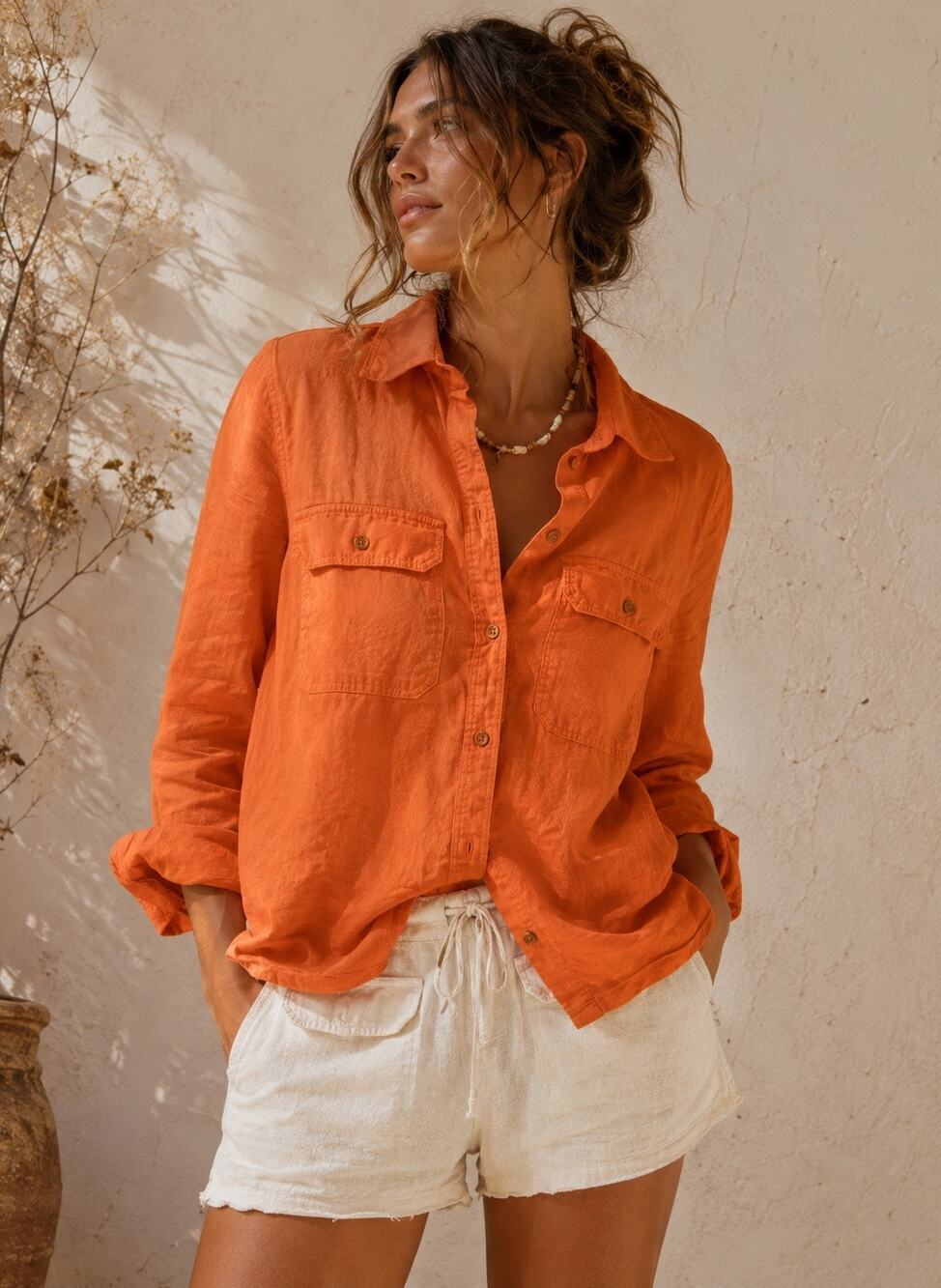 Lauren Ralph Lauren | Vibrant Orange Linen Women’s Long Sleeve Button Down Sz S